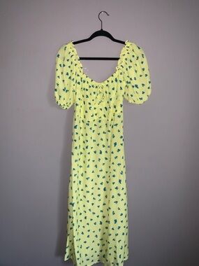 Faithfull the Brand Bette Lemon Luda Floral Linen Dress - Size Medium